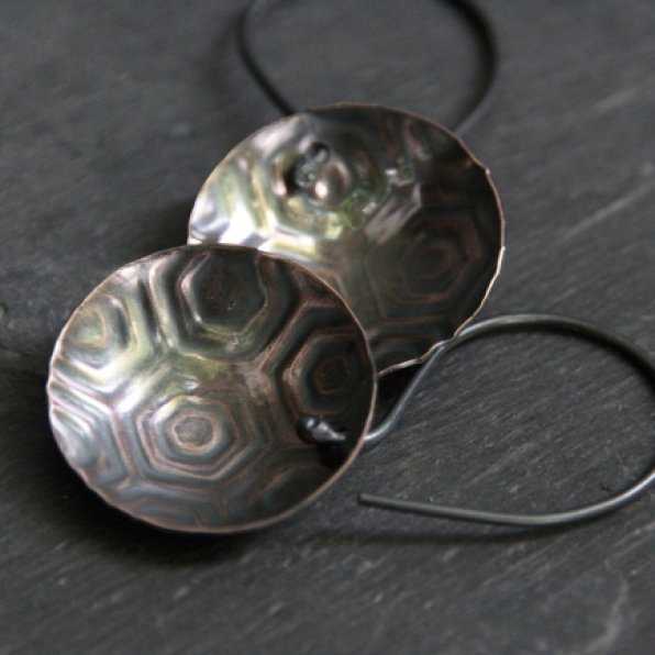 jewelry, earrings, mixed metals, honeycomb, copper and silver, handmade
