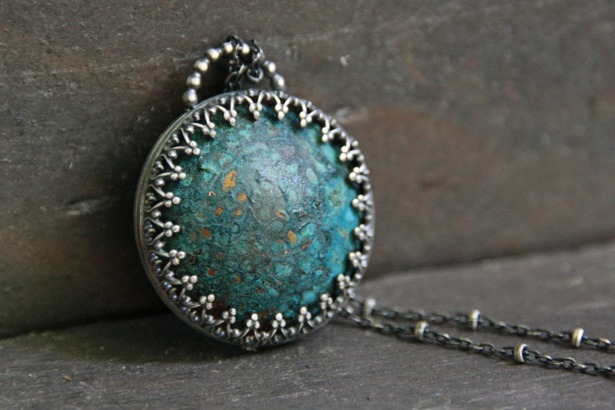 mixed metals, necklace, verdigris, copper, silver, jewelry making, etsy, crafts